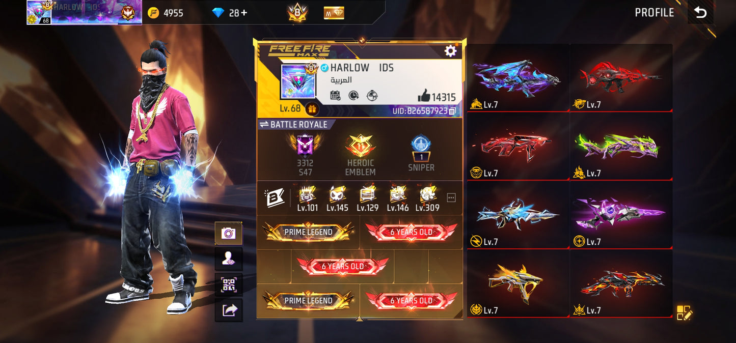2ND ELITE BLACK HAIR COMBO WITH 7 EVO GUN MAX LEVEL